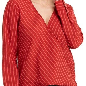 Women's Striped High Low Faux Wrap Blouse